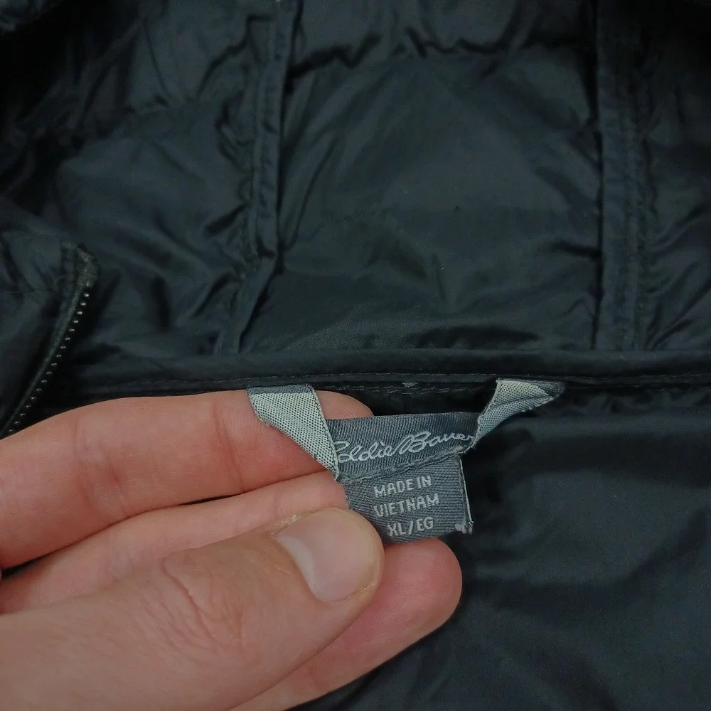 Eddie Bauer‎ Jacket Womens XL Black EB650 Down Full Zip Hooded Pockets